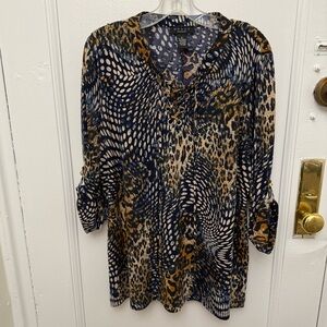 Grace The Perfect Fit Animal Print Top With Rhinestone Accents & Tie Detail XL